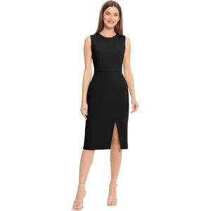 Maggy London Black Sleeveless Midi Sheath Dress Tulip Wrap Slit Work Office Sz 4